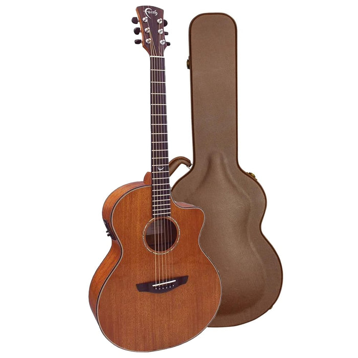 Faith Guitars FNCEMG Mahogany Gloss Neptune Baby Jumbo Acoustic Electric Guitar – All Solid Mahogany