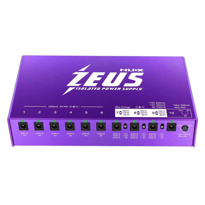 NUX | Zeus Z10 | High Current 10-Output Pedal Power Supply | w/ Adjustable Voltage