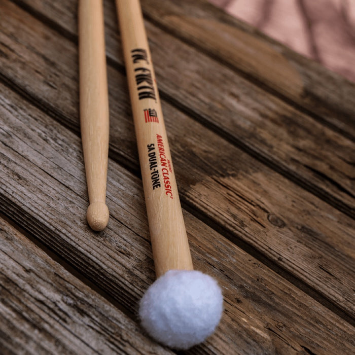 Vic Firth | 5A Dual Tone 2-in-1 Mallet Sticks | 5A Classic Wood Tip w/ Mallet End