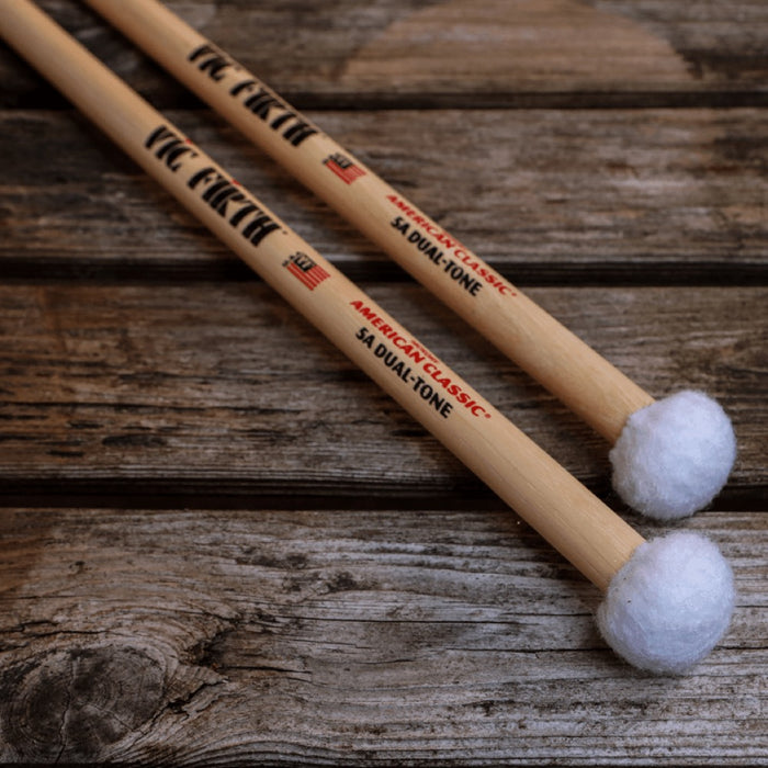 Vic Firth | 5A Dual Tone 2-in-1 Mallet Sticks | 5A Classic Wood Tip w/ Mallet End