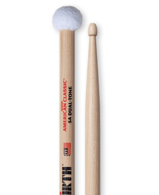 Vic Firth | 5A Dual Tone 2-in-1 Mallet Sticks | 5A Classic Wood Tip w/ Mallet End