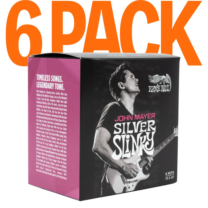 Ernie Ball | John Mayer Silver Slinky 6-Pack | Nickel Wound Electric Guitar Strings | 10.5-47 | P03817