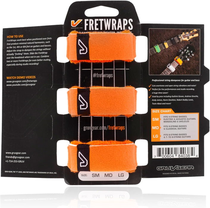 Gruv Gear FW-3PK-OR-SM FretWraps String Dampener - Orange - Small - 3 Pack