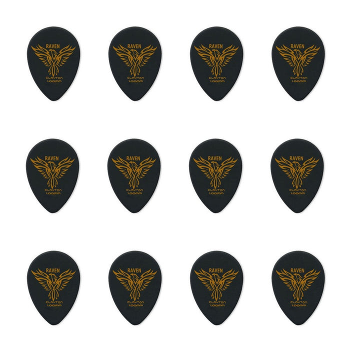 Clayton Black Raven Small Teardrop Guitar Picks (1.00mm) - 12pk