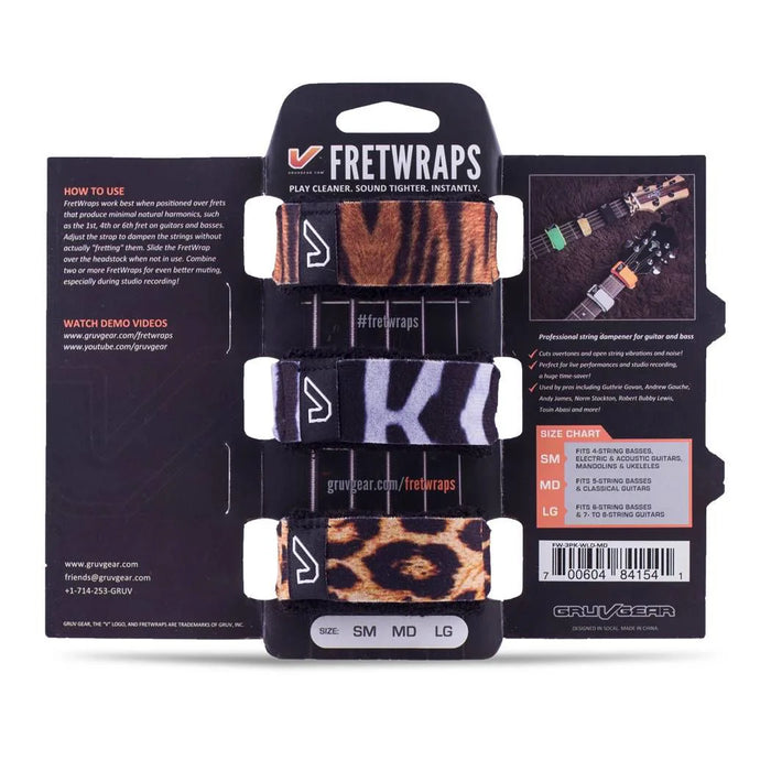 Gruv Gear FW-3PK-WLD-MD FretWraps String Dampener - Safari - Medium - 3 Pack