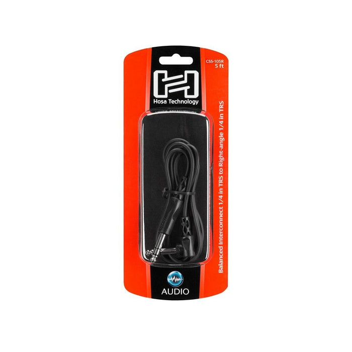 Hosa CSS105R 1/4" TRS to Right-Angle 1/4" TRS Balanced Interconnect Cable (5ft)