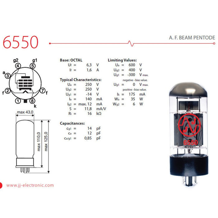JJ Electronic 6550 Power Tube (Matched Sixtet)