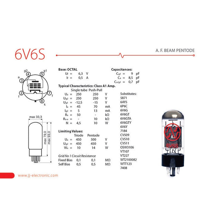 JJ Electronic 6V6S Power Tubes (Matched Pair)