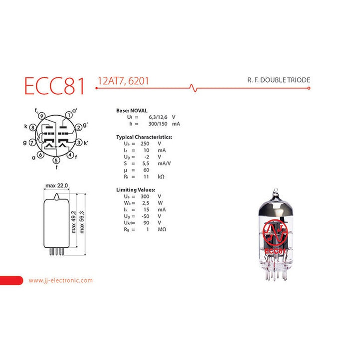 JJ Electronic ECC81/12AT7 Preamplifying Tube