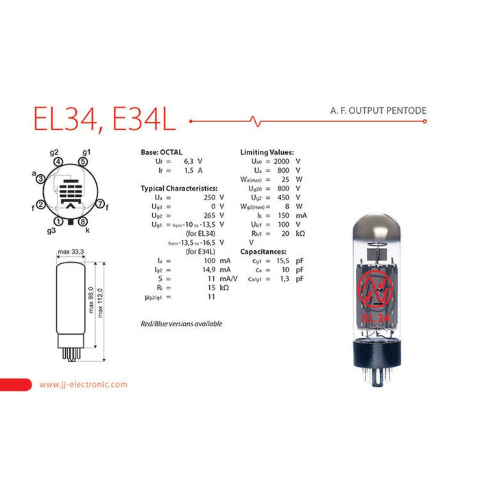JJ Electronic EL34 Power Tubes (Matched Quad)