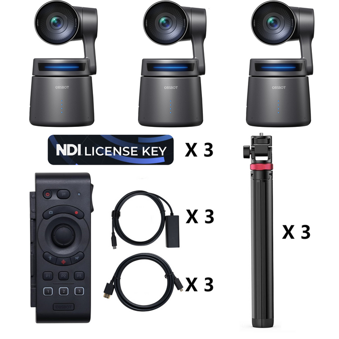 OBSBOT | Tiny AIR Combo | 3x Camera Pack | 4K PTZ Camera w/ NDI License Included