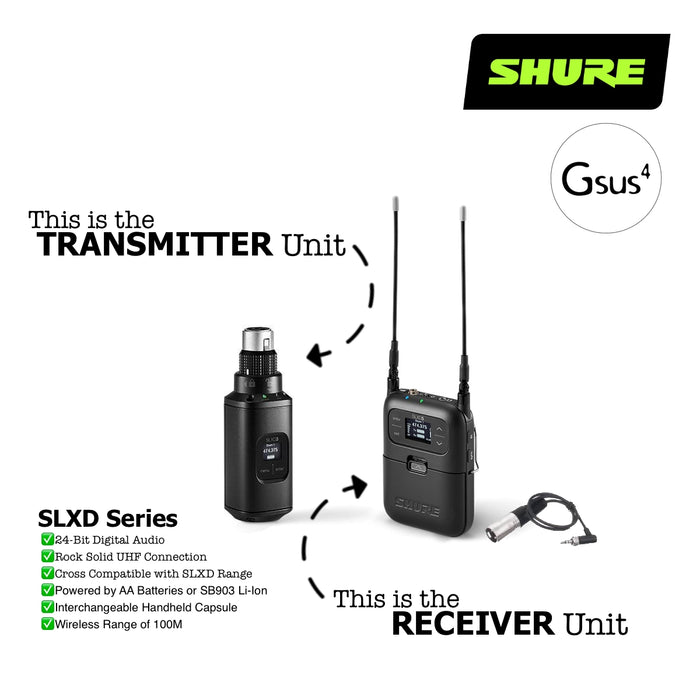 SHURE | SLX-D | SLXD35 | SLXD3 XLR Transmitter & SLXD5 Bodypack Receiver UHF Wireless Set