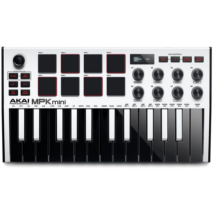 AKAI | MPK Mini MK3 | Compact Keyboard & Pad Controller w/ Encoders & Software | White (69/MPKMINI3 - WH) - Gsus4