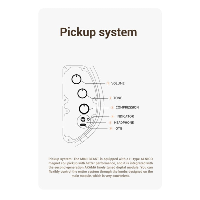 AKAMA | Mini Beast Travel Bass | w/ Built - in USB - C & Bluetooth Audio | 4 String | Mahogany & Indian Rosewood | MB - DMB - QM (AKAMA-MB-DMB-QM) - Gsus4