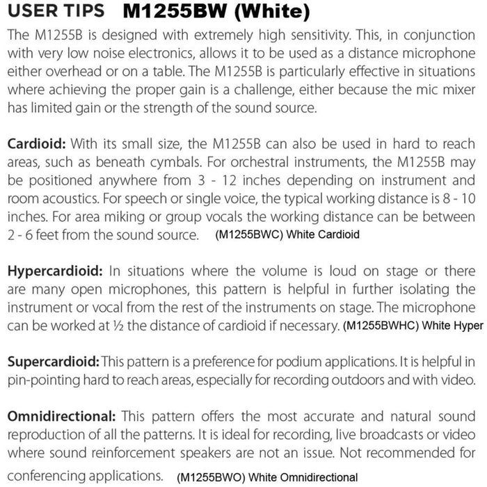 Audix ADX - M1255BW - O Miniaturized Condenser Mic White Omnidirectional (ADX - M1255BW - O) - Gsus4