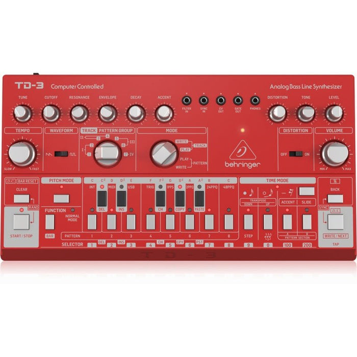 Behringer TD3 Analog Bass Line Synth w/ VCO, VCF & 16 - Step Sequencer (Red) (450569) - Gsus4