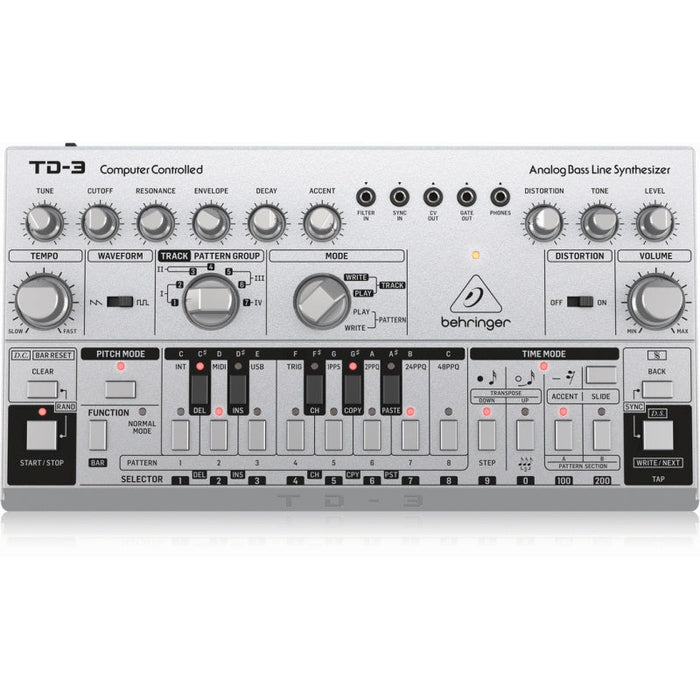 Behringer TD3 Analog Bass Line Synth w/ VCO, VCF & 16 - Step Sequencer (Silver) (450567) - Gsus4