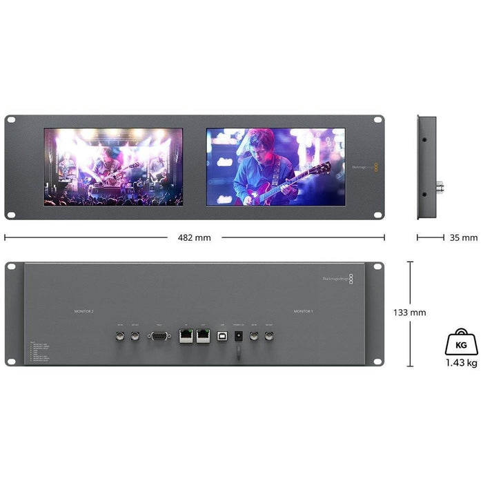 Blackmagic Design | SmartView Duo 2 | 3RU Dual 8" SDI. HD - SDI, 3G - SDI Video Monitors (HDL - SMTVDUO2) - Gsus4