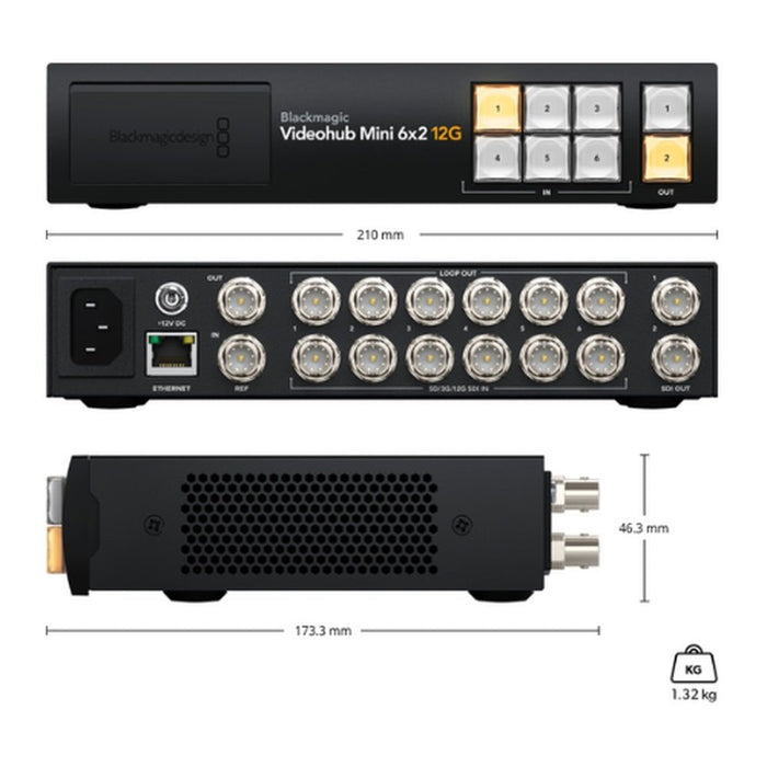 Blackmagic Design | Videohub Mini 6x2 12G Router (VHUBSMTI12G0602) - Gsus4