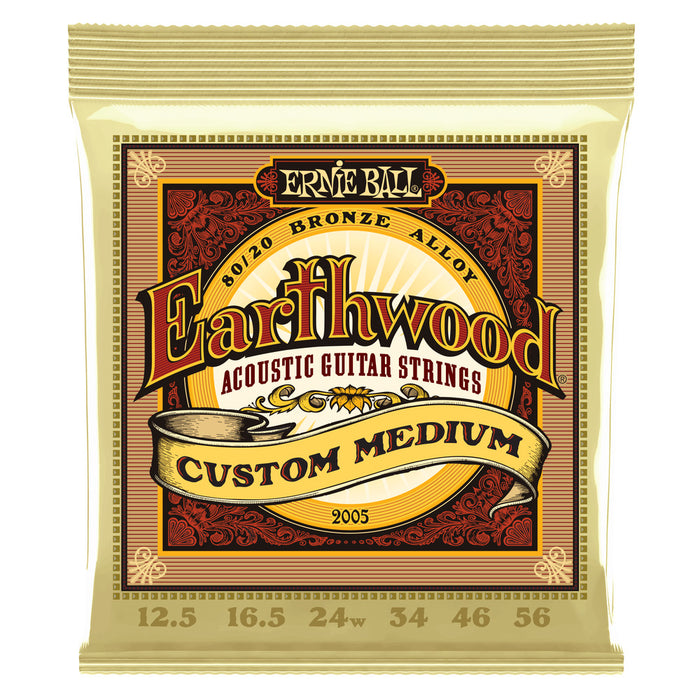 Ernie Ball P02005 Custom Medium Earthwood 80/20 Bronze Acoustic Guitar Strings 12.5-56 Gauge