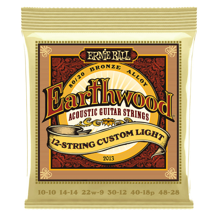 Ernie Ball P02013 Custom Light Earthwood 80/20 Bronze 12-String Acoustic Guitar Strings 10-48 Gauge