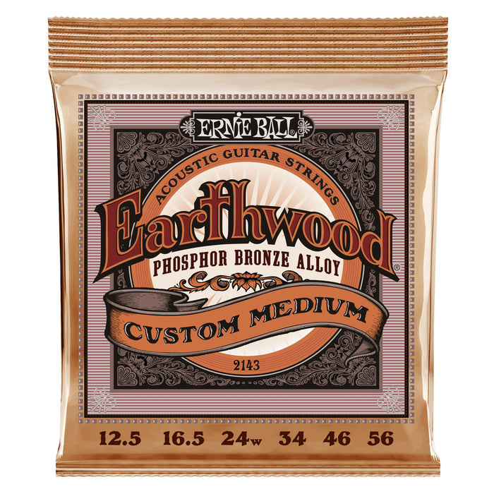 Ernie Ball P02143 Custom Medium Earthwood Phosphor Bronze Acoustic Guitar Strings 12.5-56 Gauge