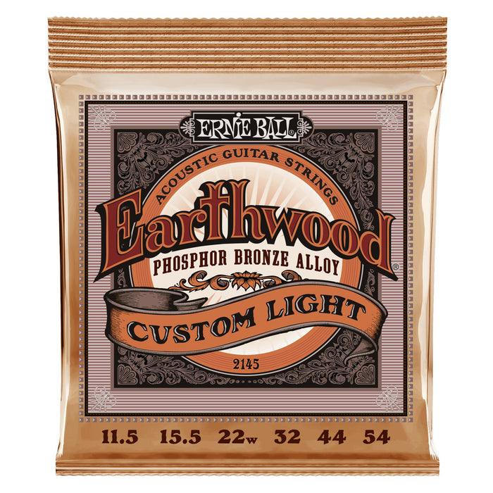 Ernie Ball P02145 Custom Light Earthwood Phosphor Bronze Acoustic Guitar Strings 11.5-54 Gauge