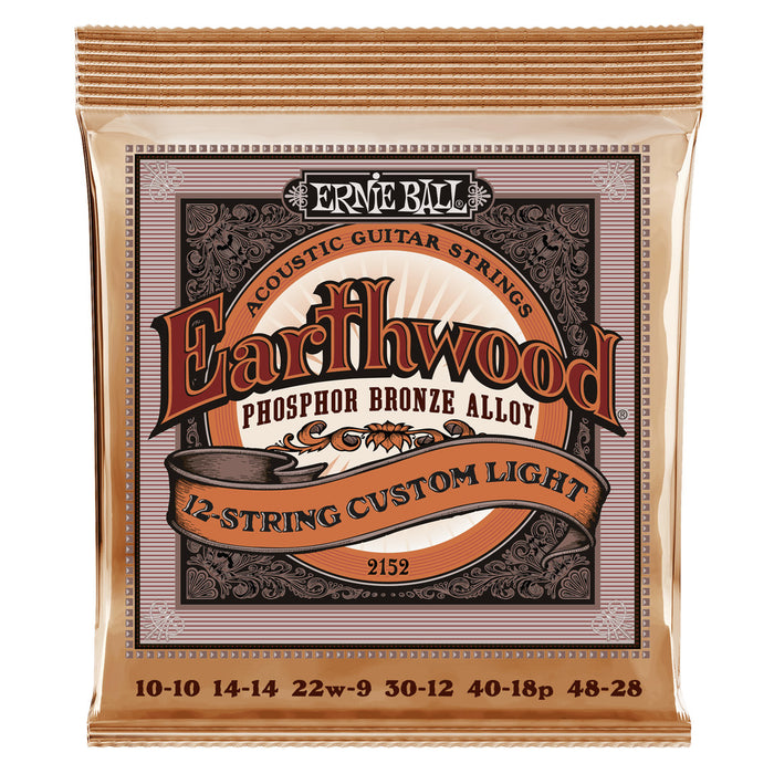 Ernie Ball P02152 Custom Light Earthwood Phosphor Bronze 12-String Acoustic Guitar Strings 10-48 Gauge