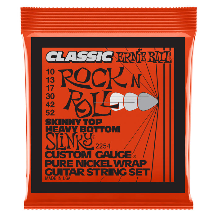 Ernie Ball P02254 Skinny Top Heavy Bottom Slinky Classic Rock n Roll Pure Nickel Wrap Electric Guitar Strings 10-52 Gauge