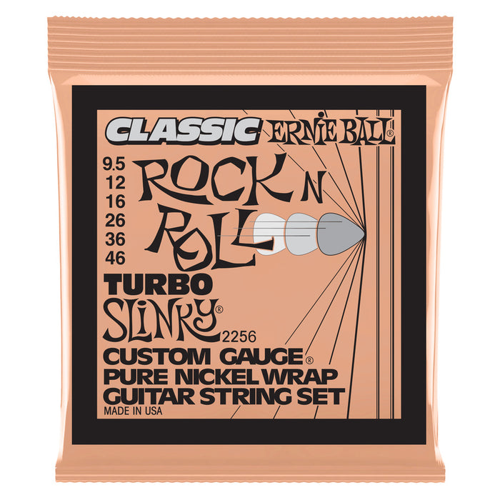 Ernie Ball P02256 Turbo Slinky Classic Rock n Roll Pure Nickel Wrap Electric Guitar Strings 9.5-46 Gauge