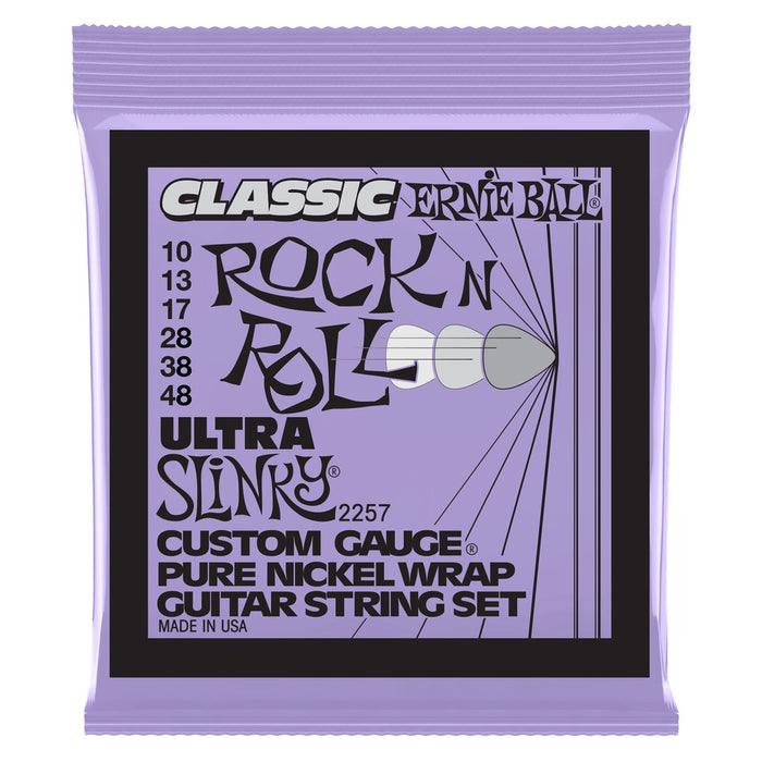 Ernie Ball P02257 Ultra Slinky Classic Rock n Roll Pure Nickel Wrap Electric Guitar Strings 10-48 Gauge