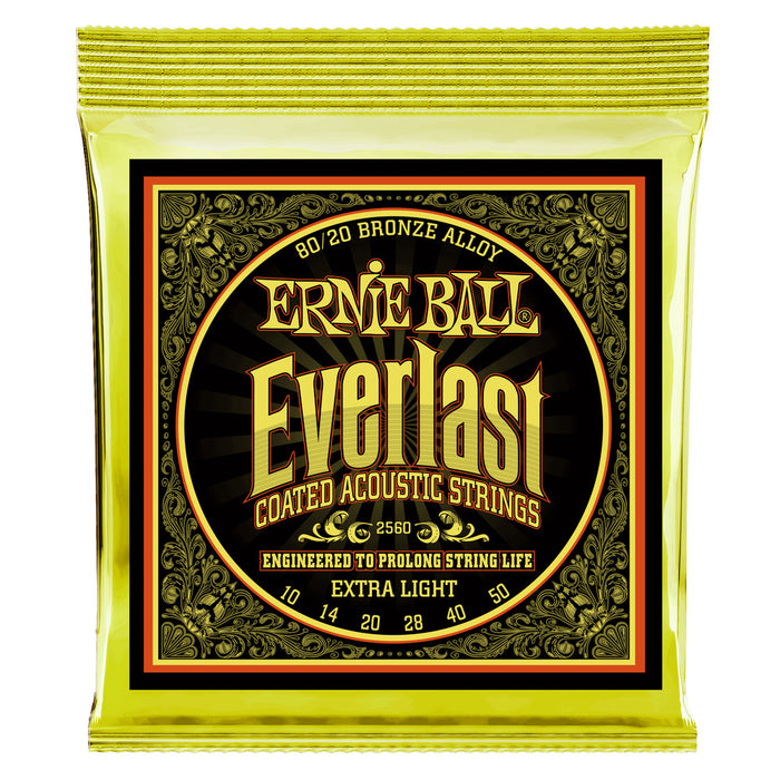 Ernie Ball P02560 Extra Light Everlast Coated 80/20 Bronze Acoustic Guitar Strings 10-50 Gauge