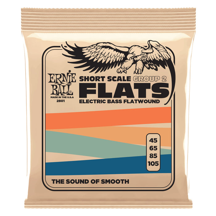 Ernie Ball P02801 Group 2 Stainless Steel Flatwound Short Scale Electric Bass Strings 45-105 Gauge