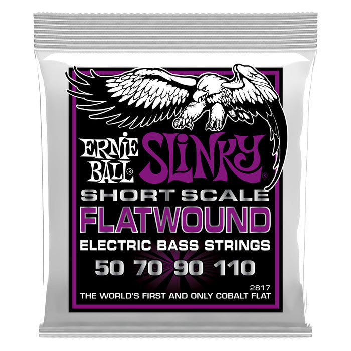 Ernie Ball P02817 Power Slinky Cobalt Flatwound Short Scale Electric Bass Strings 50-110 Gauge
