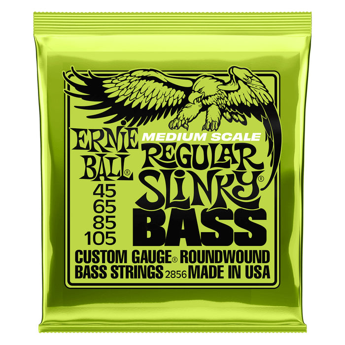 Ernie Ball P02856 Regular Slinky Nickel Wound Medium Scale Electric Bass Strings 45-105 Gauge