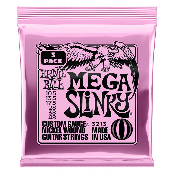 Ernie Ball P03213 Mega Slinky Nickel Wound Electric Guitar Strings 10.5-48 Gauge - 3 Pack