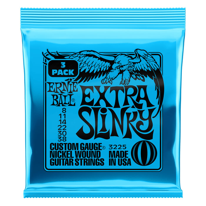 Ernie Ball P03225 Extra Slinky Nickel Wound Electric Guitar Strings 8-38 Gauge - 3 Pack