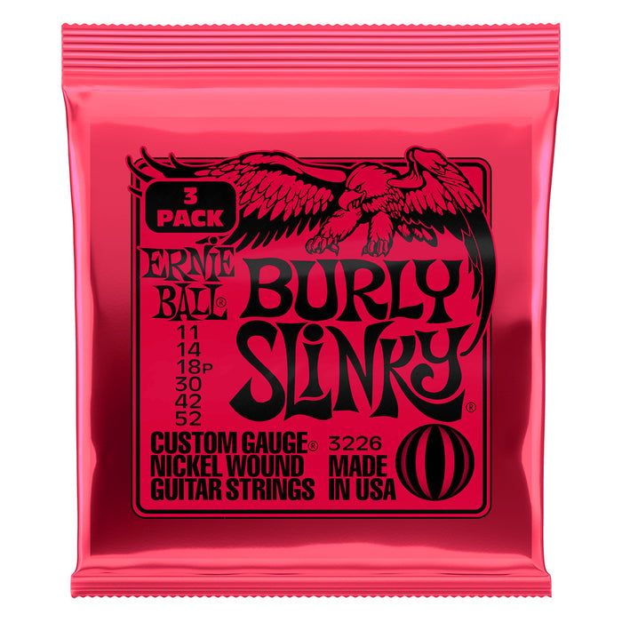 Ernie Ball P03226 Burly Slinky Nickel Wound Electric Guitar Strings 11-52 Gauge - 3 Pack