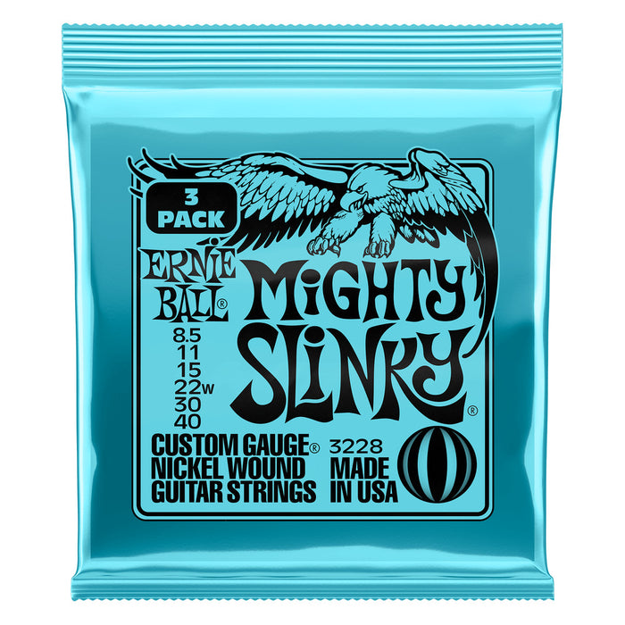 Ernie Ball P03228 Mighty Slinky Nickel Wound Electric Guitar Strings 8.5-40 Gauge - 3 Pack