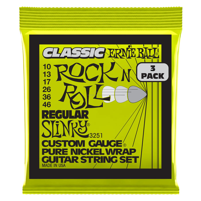 Ernie Ball P03251 Regular Slinky Classic Rock n Roll Pure Nickel Wrap Electric Guitar Strings 10-46 Gauge - 3 Pack