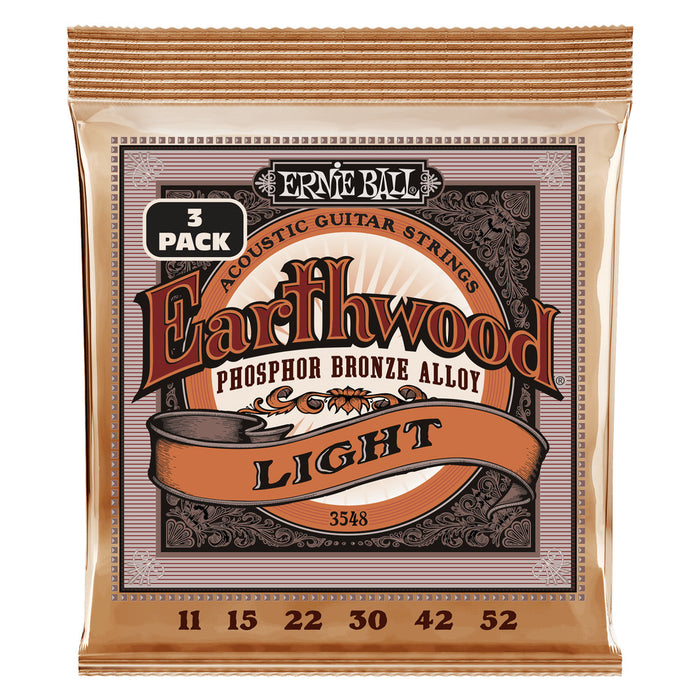 Ernie Ball P03548 Light Earthwood Phosphor Bronze Acoustic Guitar Strings 11-52 Gauge - 3 Pack