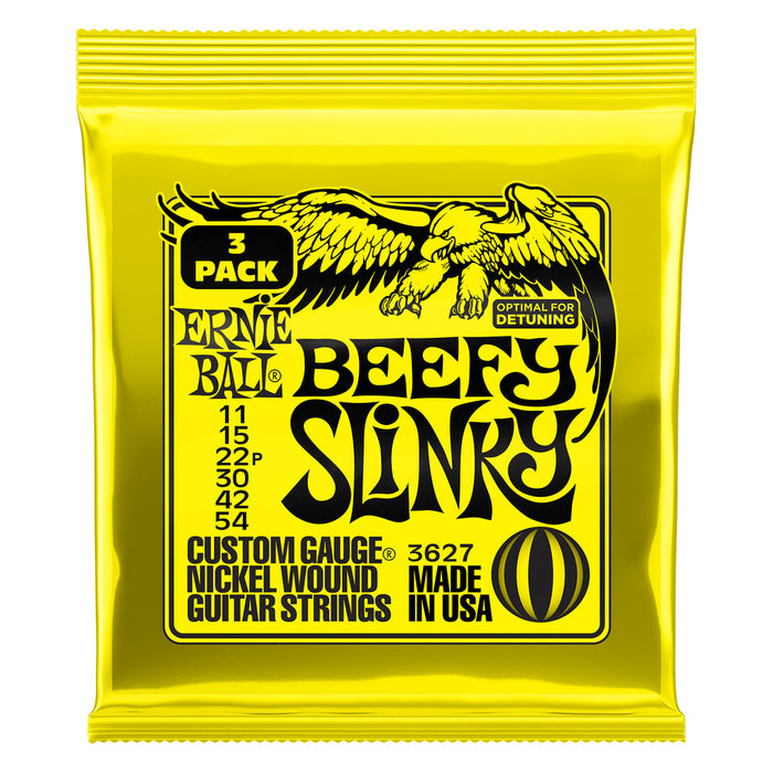 Ernie Ball P03627 Beefy Slinky Nickel Wound Electric Guitar Strings 11-54 Gauge - 3 Pack
