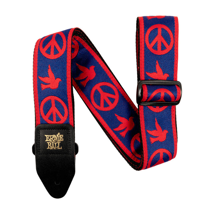 Ernie Ball P04698 Classic Jacquard Guitar Strap/Bass Strap - Red & Blue Peace Love Dove