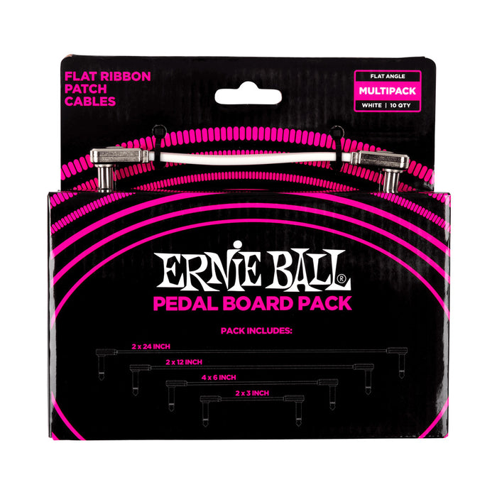 Ernie Ball P06387 Flat Ribbon Patch Cables Pedalboard Multi-Pack - White