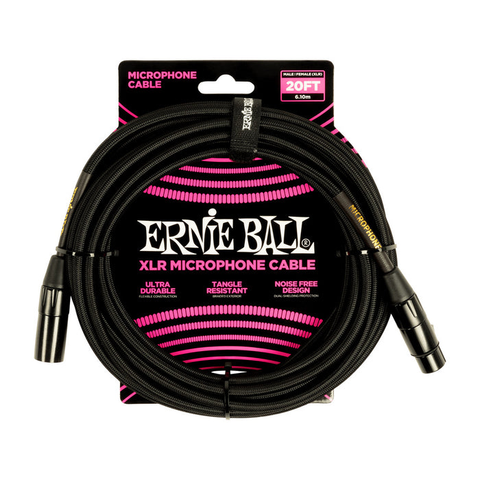 Ernie Ball P06392 Braided XLR Microphone Cable Male/Female 20ft - Black