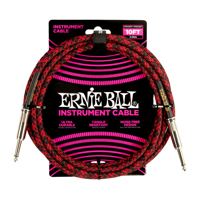 Ernie Ball P06394 Braided Instrument Cable Straight/Straight 10ft - Red/Black