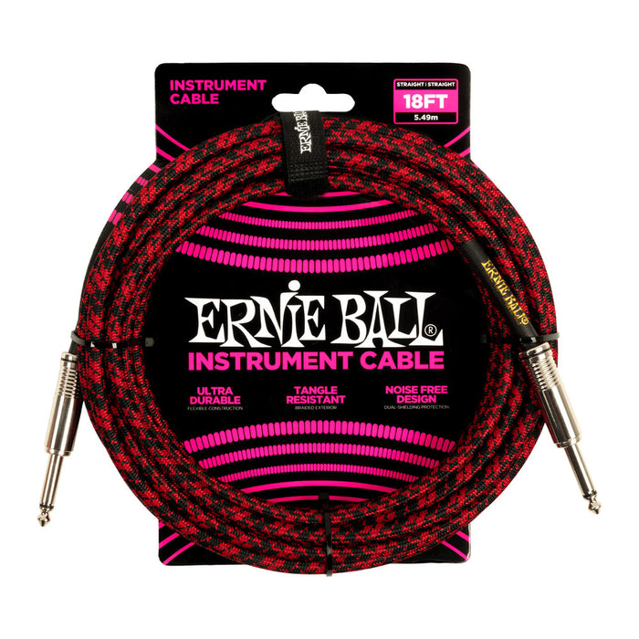 Ernie Ball P06396 Braided Instrument Cable Straight/Straight 18ft - Red/Black