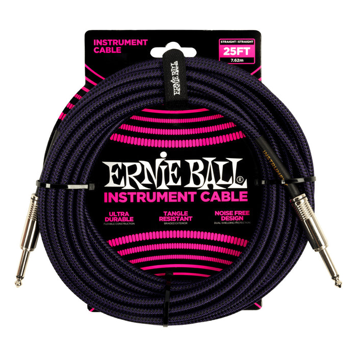 Ernie Ball P06397 Braided Instrument Cable Straight/Straight 25ft - Purple/Black