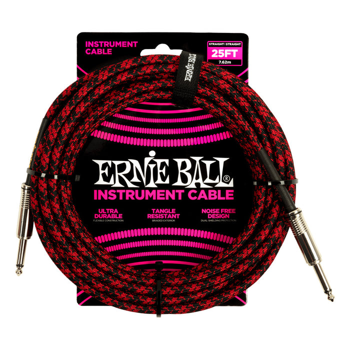 Ernie Ball P06398 Braided Instrument Cable Straight Straight 25ft - Red/Black