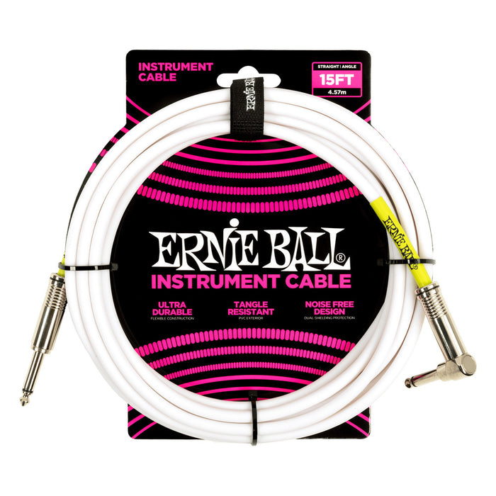 Ernie Ball P06400 Classic Instrument Cable Straight/Angle 15ft - White